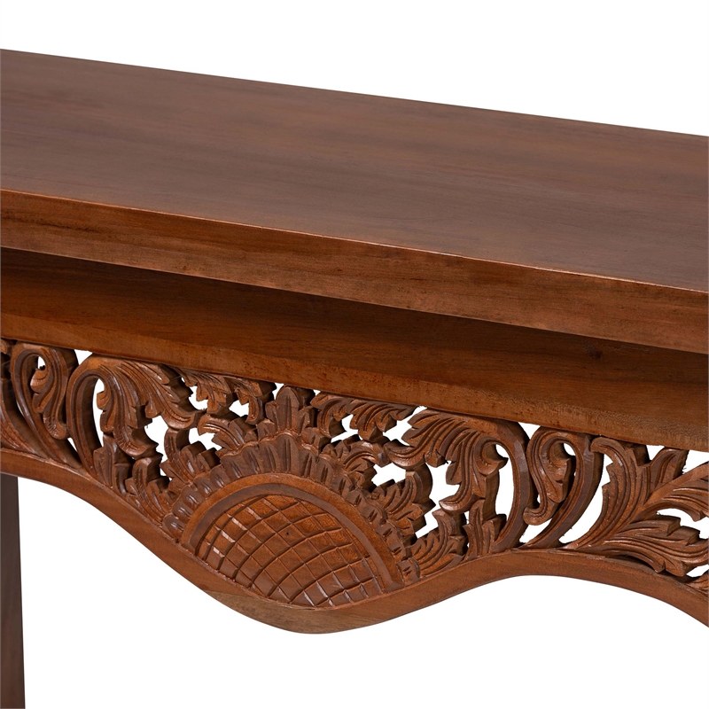 bali & pari Alannis Mahogany Wood Console Table - Accent Table with Floral Apron