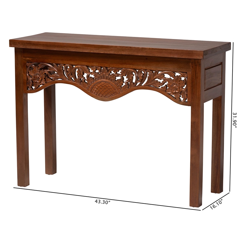 bali & pari Alannis Mahogany Wood Console Table - Accent Table with Floral Apron