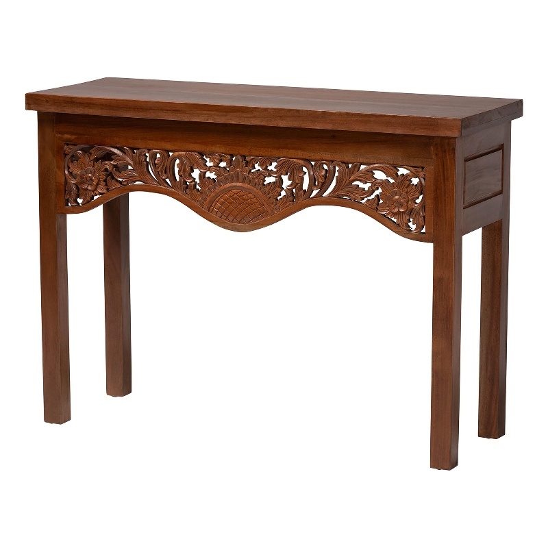 bali & pari Alannis Mahogany Wood Console Table - Accent Table with Floral Apron