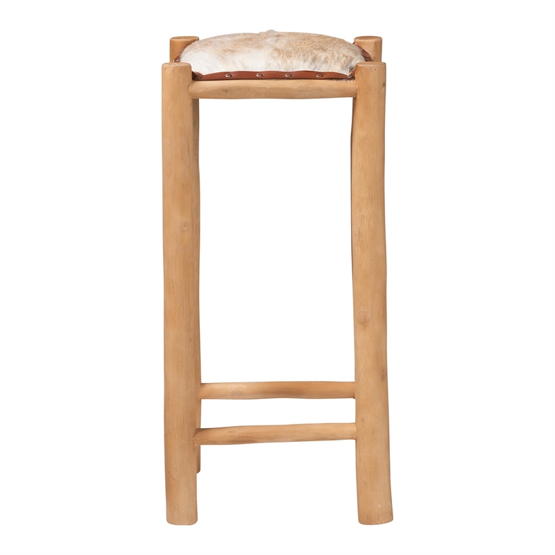 bali & pari Rivera Genuine Goat Leather Bar Stool Rustic Seating with Wood Frame