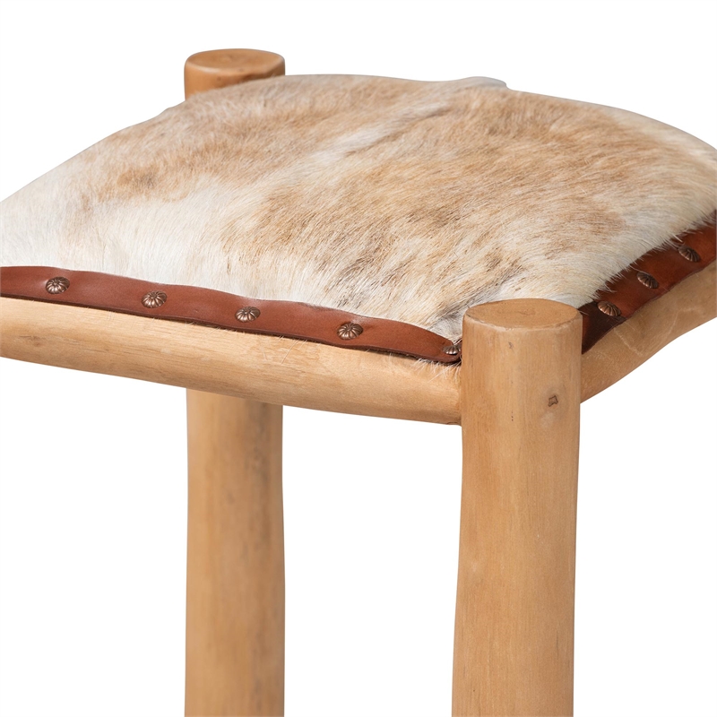 bali & pari Rivera Genuine Goat Leather Bar Stool Rustic Seating with Wood Frame