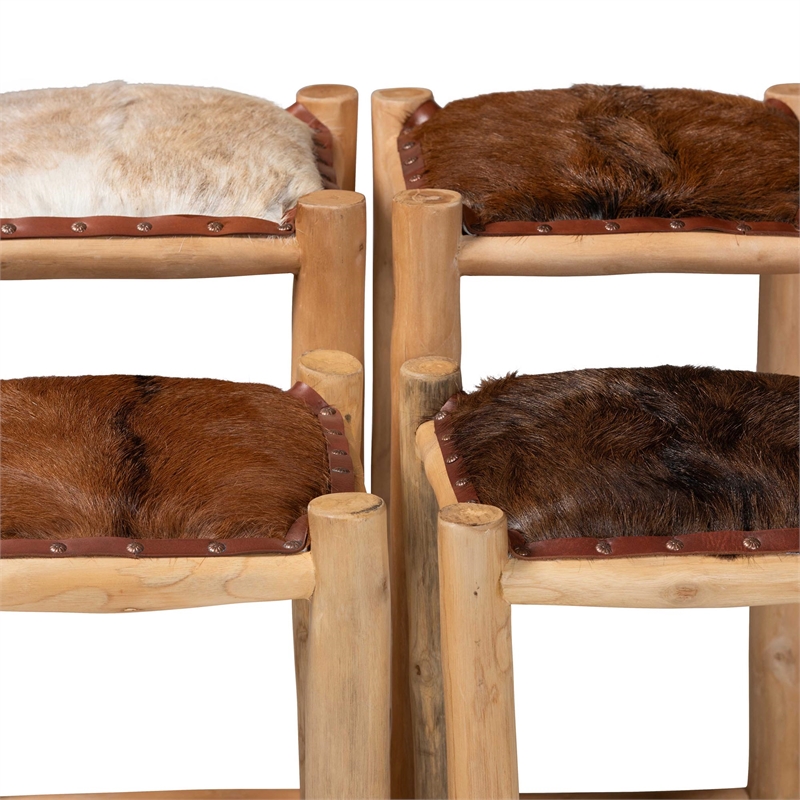 bali & pari Rivera Genuine Goat Leather Bar Stool Rustic Seating with Wood Frame