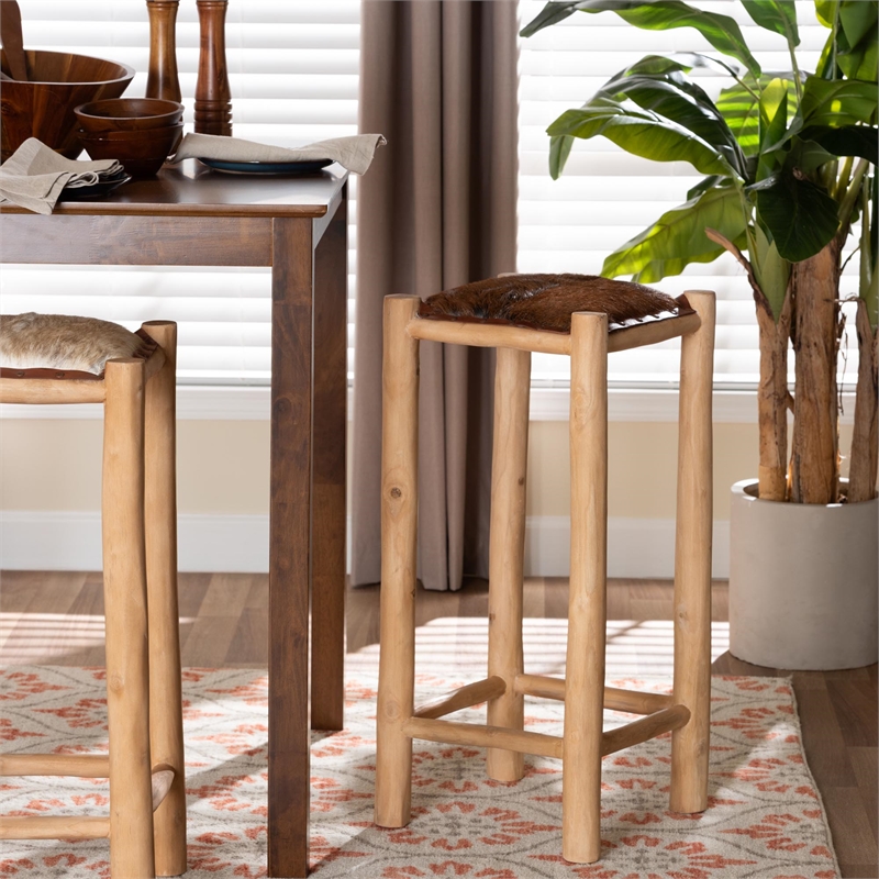 bali & pari Rivera Genuine Goat Leather Bar Stool Rustic Seating with Wood Frame