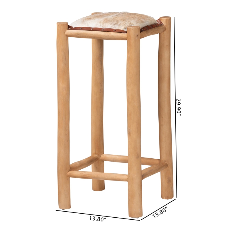 bali & pari Rivera Genuine Goat Leather Bar Stool Rustic Seating with Wood Frame