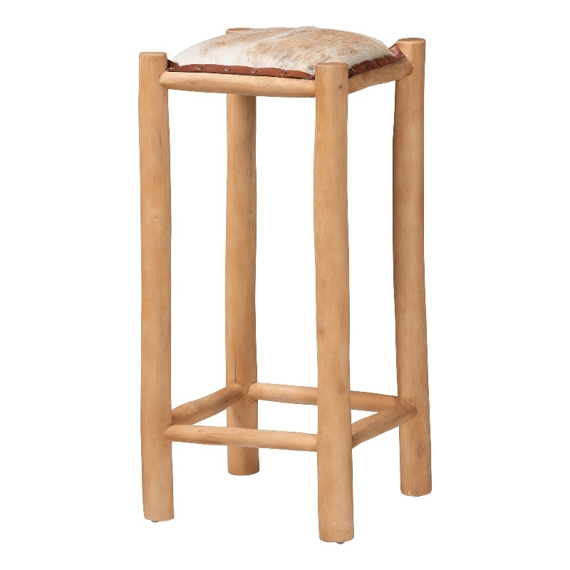 bali & pari Rivera Genuine Goat Leather Bar Stool Rustic Seating with Wood Frame
