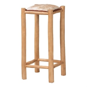 bali & pari Rivera Genuine Goat Leather Bar Stool Rustic Seating with Wood Frame