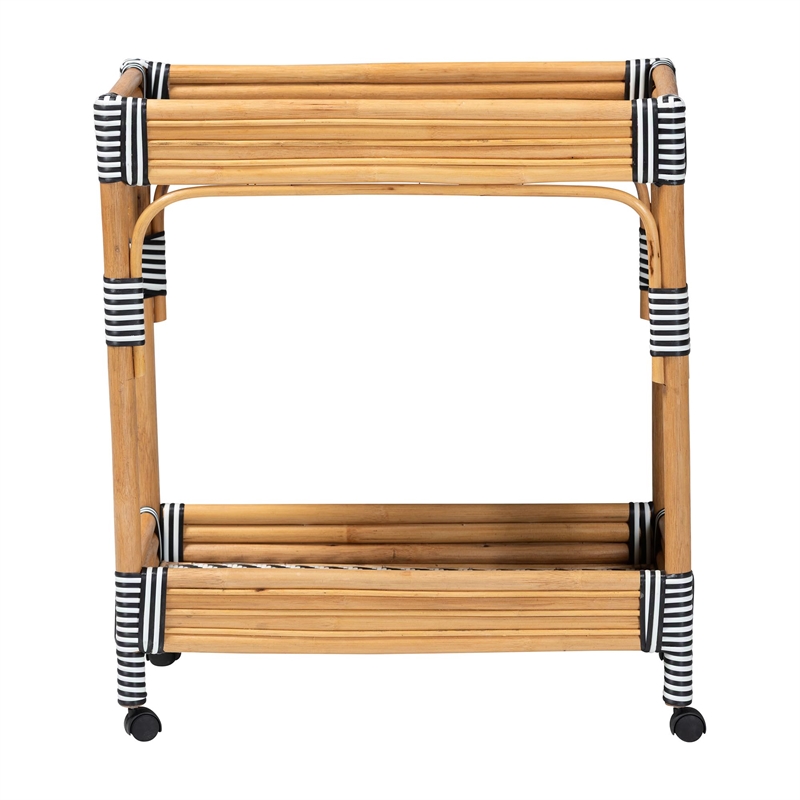 bali & pari Carmine Natural Rattan Kitchen Cart 2-Tier Handwoven Storage Trolley