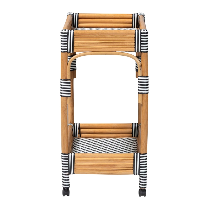 bali & pari Carmine Natural Rattan Kitchen Cart 2-Tier Handwoven Storage Trolley