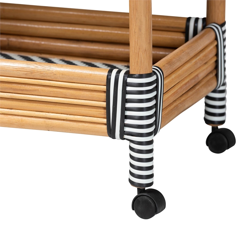 bali & pari Carmine Natural Rattan Kitchen Cart 2-Tier Handwoven Storage Trolley