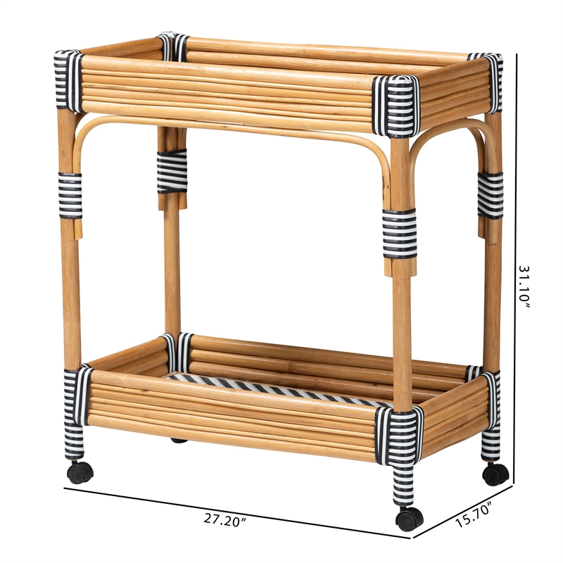 bali & pari Carmine Natural Rattan Kitchen Cart 2-Tier Handwoven Storage Trolley