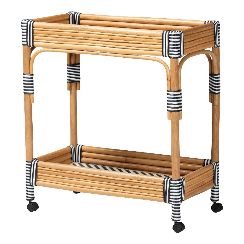 bali & pari Carmine Natural Rattan Kitchen Cart 2-Tier Handwoven Storage Trolley