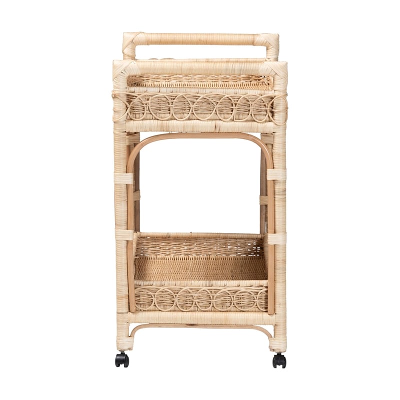 bali & pari Carole Natural Rattan Kitchen Cart 2-Tier Handwoven Storage Trolley