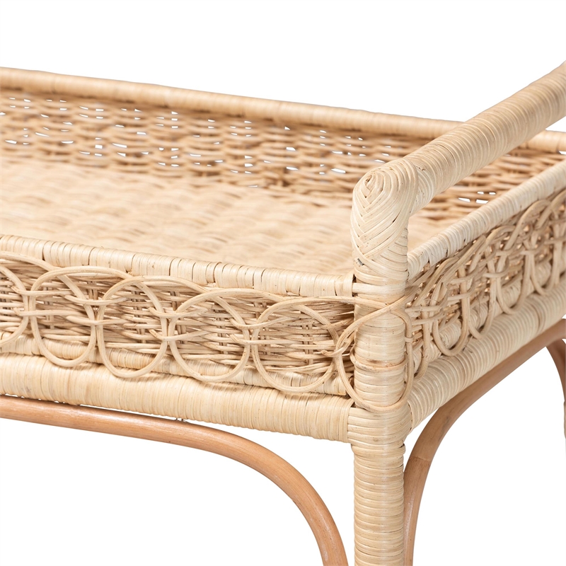 bali & pari Carole Natural Rattan Kitchen Cart 2-Tier Handwoven Storage Trolley