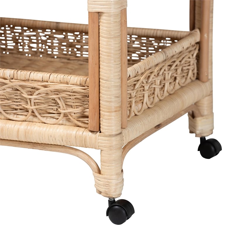 bali & pari Carole Natural Rattan Kitchen Cart 2-Tier Handwoven Storage Trolley