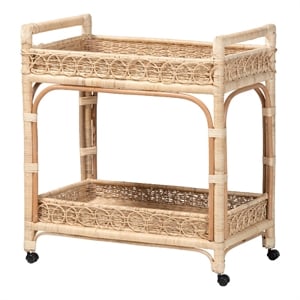 bali & pari Carole Natural Rattan Kitchen Cart 2-Tier Handwoven Storage Trolley