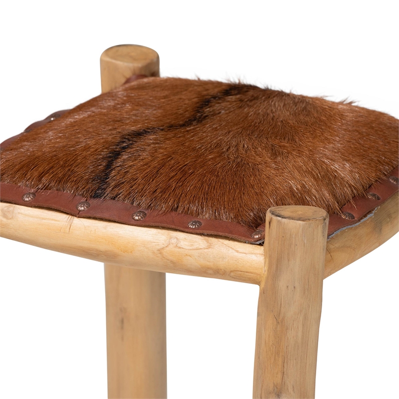 bali & pari Rivera Genuine Goat Leather Counter Stool - Rustic Boho Seating
