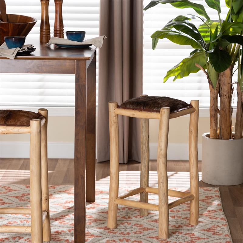 bali & pari Rivera Genuine Goat Leather Counter Stool - Rustic Boho Seating