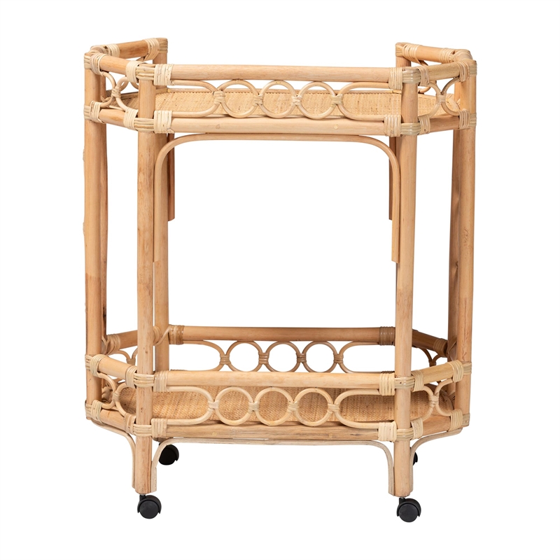 bali & pari Rene Natural Rattan Kitchen Cart 2-Tier Storage Trolley with Handle