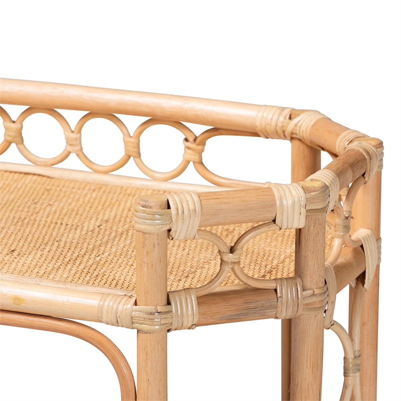 bali & pari Rene Natural Rattan Kitchen Cart 2-Tier Storage Trolley with Handle