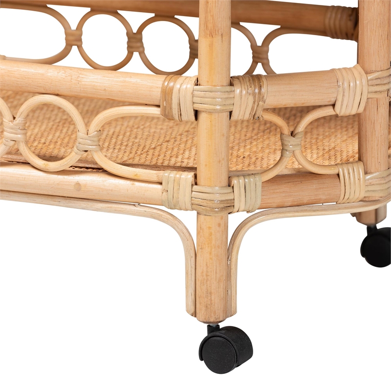 bali & pari Rene Natural Rattan Kitchen Cart 2-Tier Storage Trolley with Handle