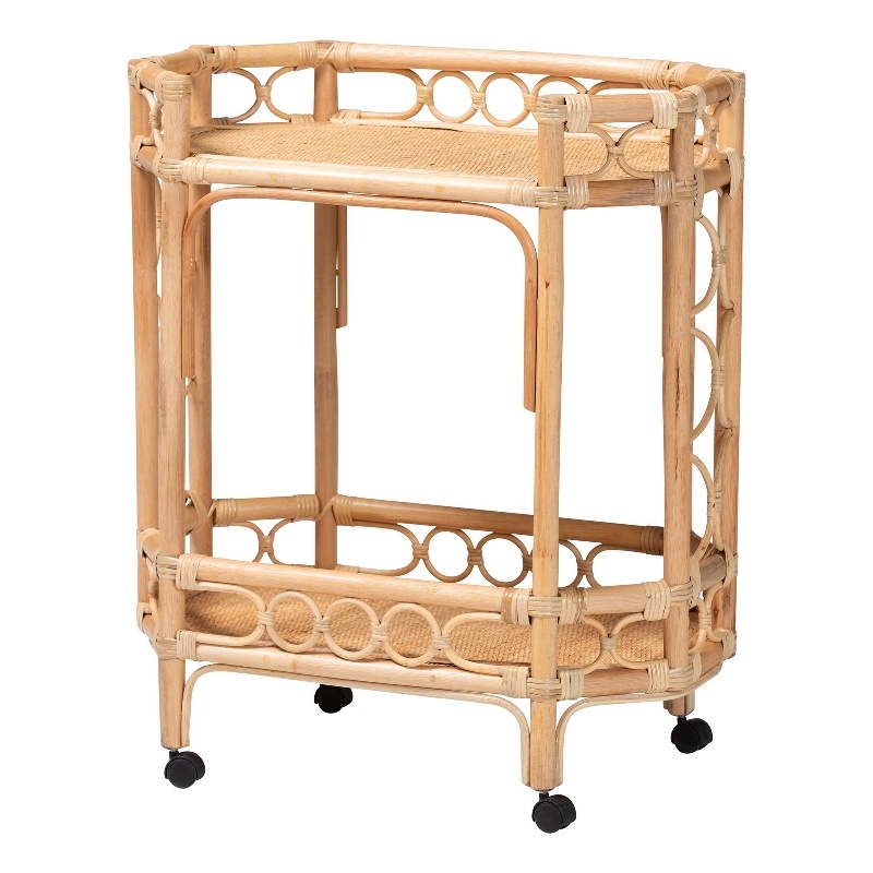 bali & pari Rene Natural Rattan Kitchen Cart 2-Tier Storage Trolley with Handle