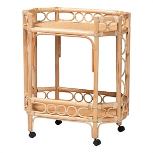 bali & pari Rene Natural Rattan Kitchen Cart 2-Tier Storage Trolley with Handle