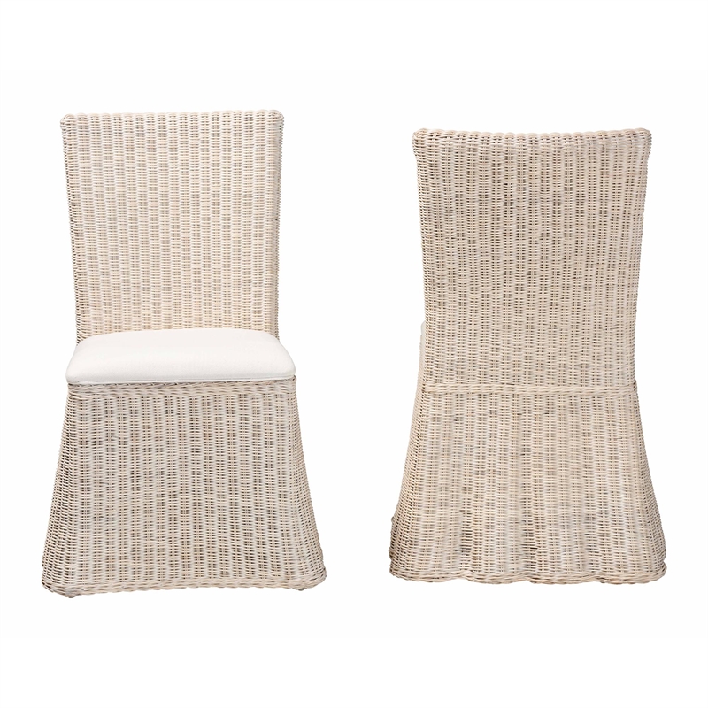 bali & pari Sara Natural Rattan 2-Piece Dining Chair Set with Scalloped Base