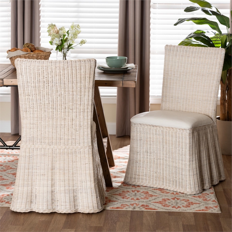 bali & pari Sara Natural Rattan 2-Piece Dining Chair Set with Scalloped Base