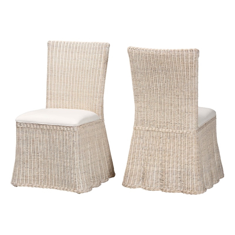 bali & pari Sara Natural Rattan 2-Piece Dining Chair Set with Scalloped Base