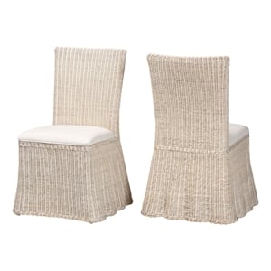 bali & pari Sara Natural Rattan 2-Piece Dining Chair Set with Scalloped Base