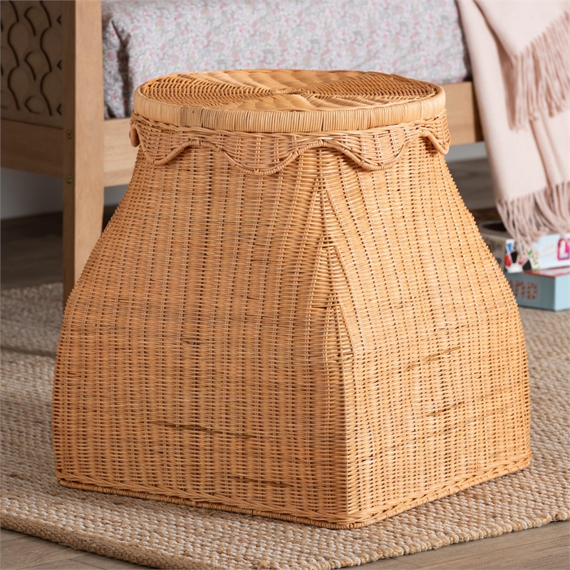 bali & pari Ada Natural Rattan Laundry Hamper - Handwoven Wicker Storage Basket