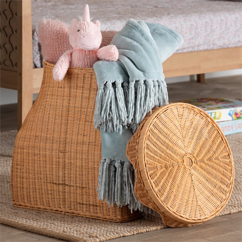 bali & pari Ada Natural Rattan Laundry Hamper - Handwoven Wicker Storage Basket