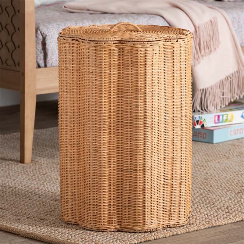 bali & pari Danilo Natural Rattan Laundry Hamper Handwoven Wicker Storage Basket