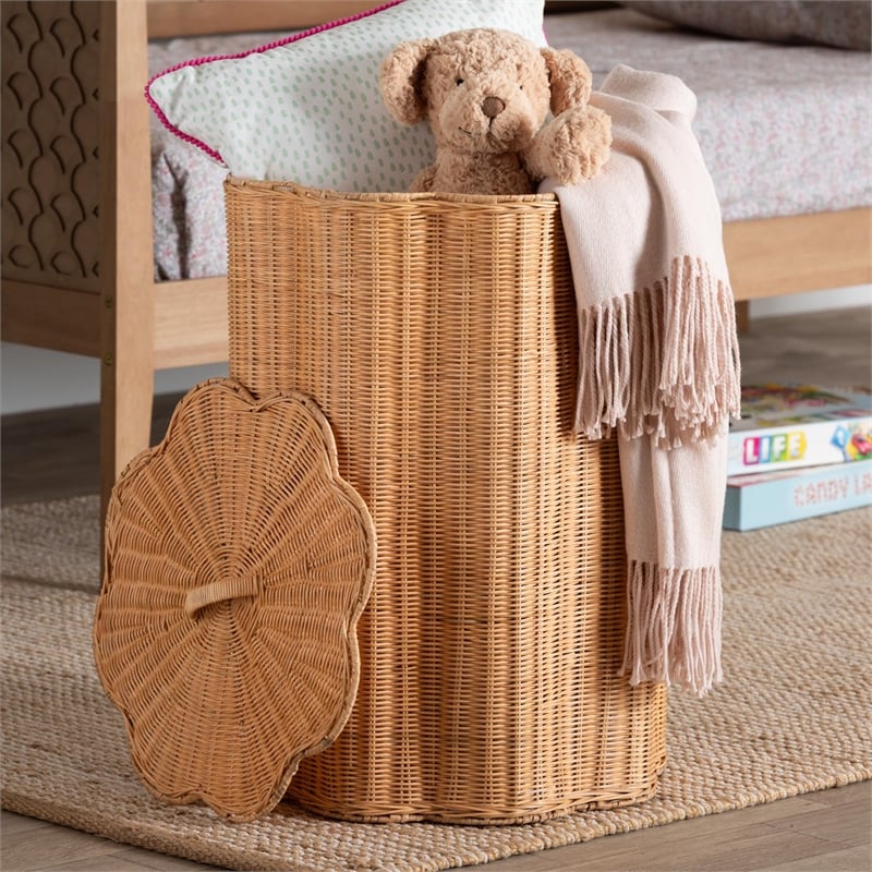 bali & pari Danilo Natural Rattan Laundry Hamper Handwoven Wicker Storage Basket