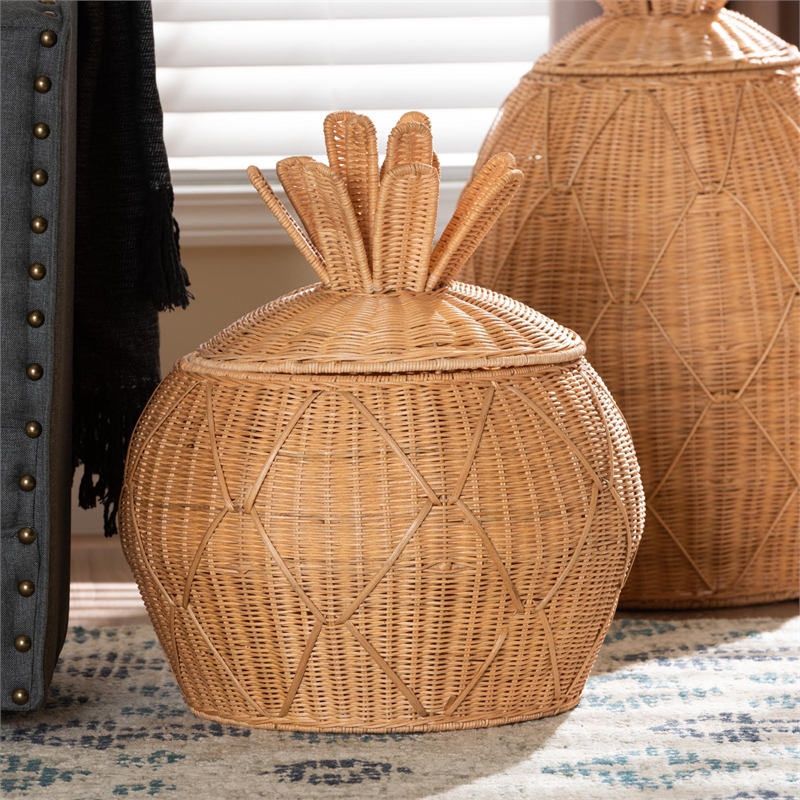 bali & pari Pelham Natural Rattan Laundry Hamper Wicker Storage Basket Small