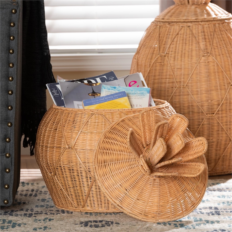 bali & pari Pelham Natural Rattan Laundry Hamper Wicker Storage Basket Small