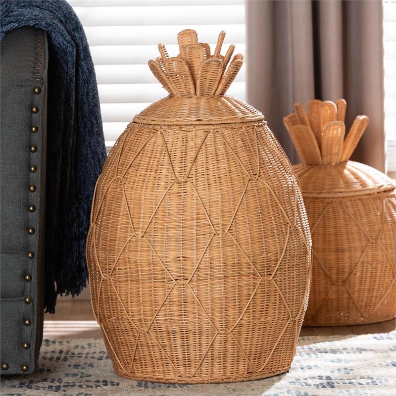 bali & pari Pelham Natural Rattan Laundry Hamper Wicker Storage Basket Large