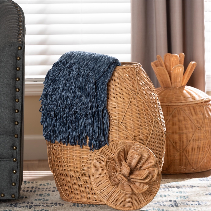 bali & pari Pelham Natural Rattan Laundry Hamper Wicker Storage Basket Large