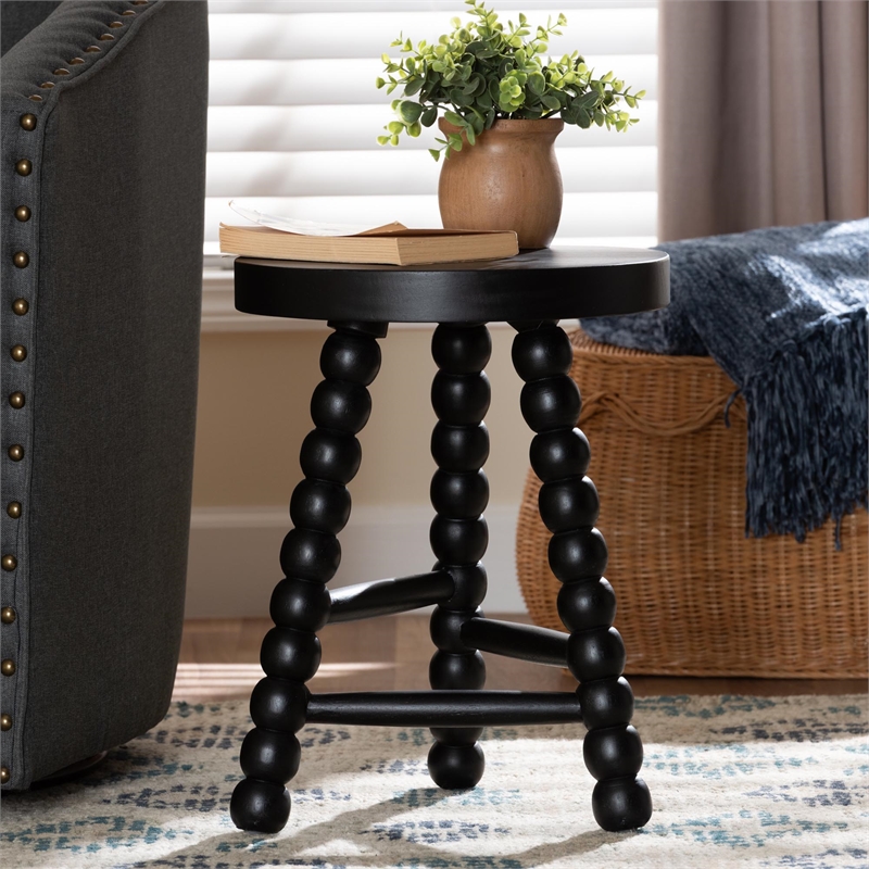 bali & pari David Acacia Wood Multipurpose Accent Stool Decorative ottoman Black