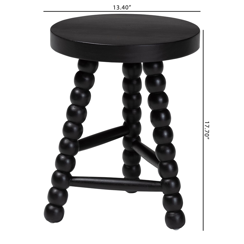 bali & pari David Acacia Wood Multipurpose Accent Stool Decorative ottoman Black