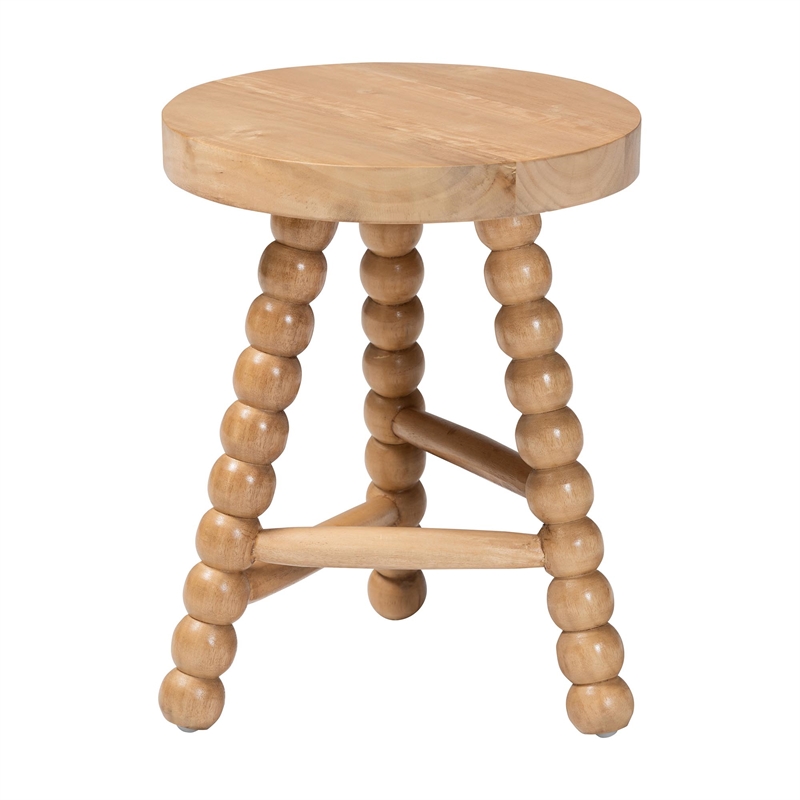 bali & pari David Acacia Wood Accent Stool Decorative ottoman Natural Brown