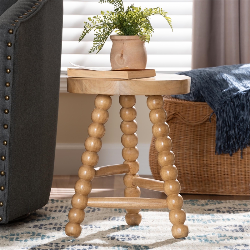 bali & pari David Acacia Wood Accent Stool Decorative ottoman Natural Brown