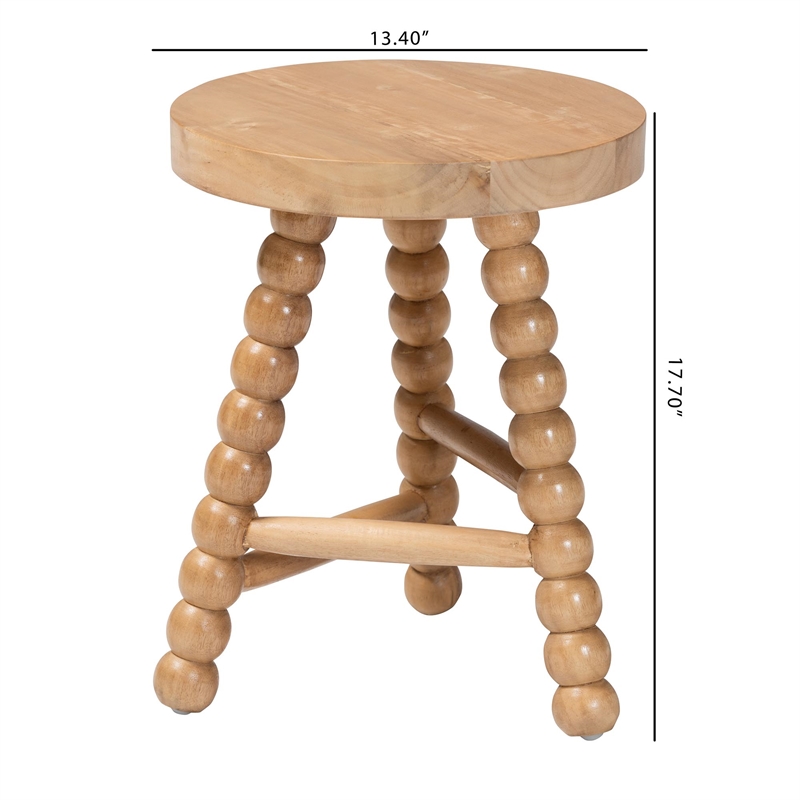 bali & pari David Acacia Wood Accent Stool Decorative ottoman Natural Brown