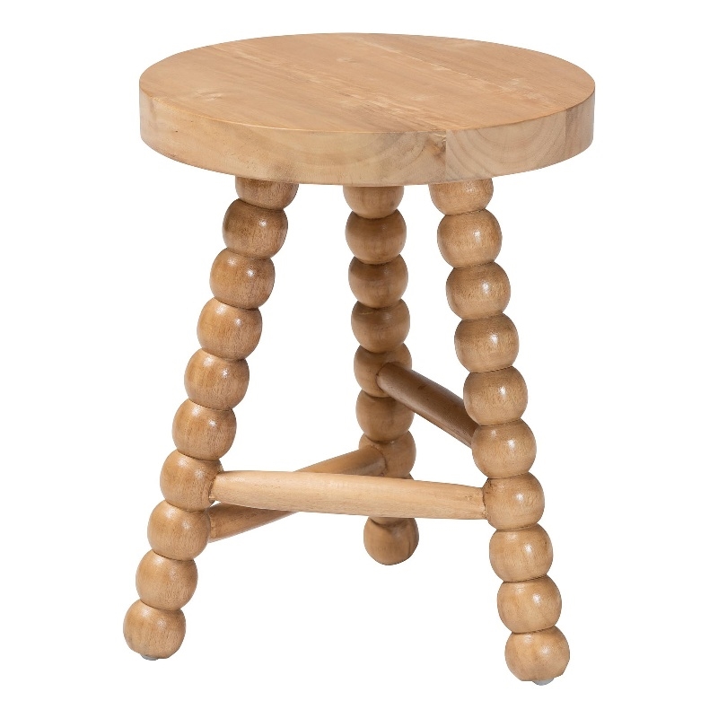 bali & pari David Acacia Wood Accent Stool Decorative ottoman Natural Brown