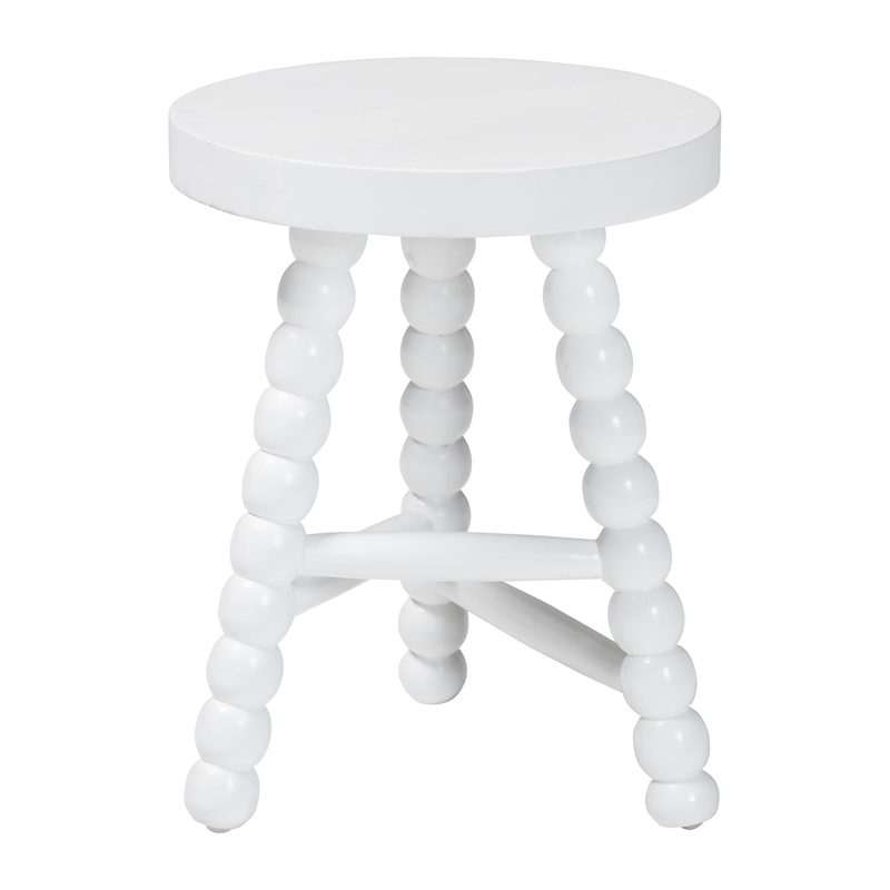 bali & pari David Acacia Wood Multipurpose Accent Stool Decorative ottoman White