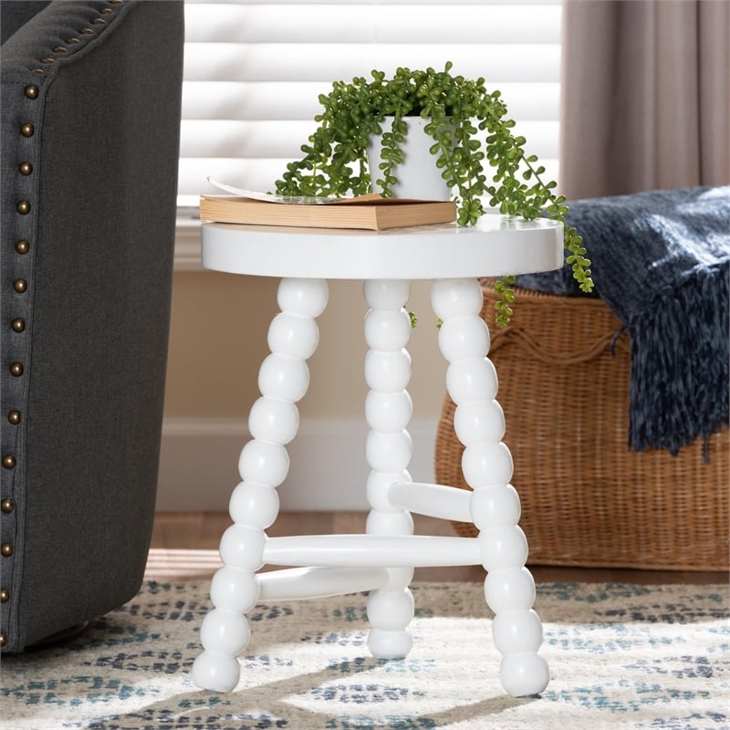 bali & pari David Acacia Wood Multipurpose Accent Stool Decorative ottoman White