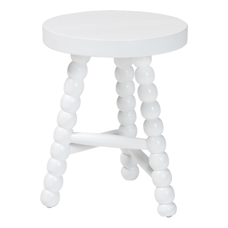bali & pari David Acacia Wood Multipurpose Accent Stool Decorative ottoman White
