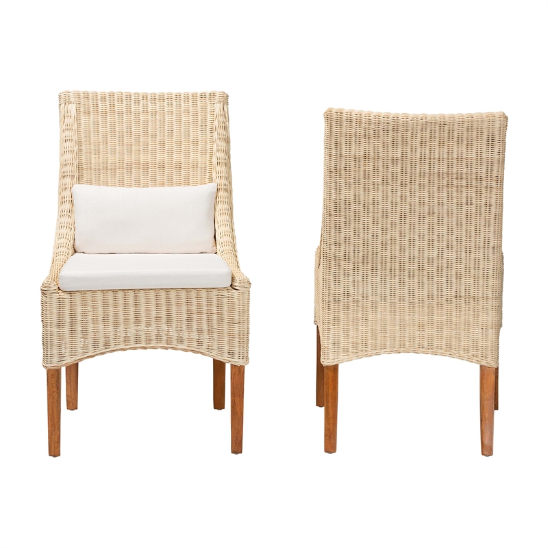 bali & pari Haybourne Natural Rattan 2-Piece Dining Chair Set Handwoven Seating