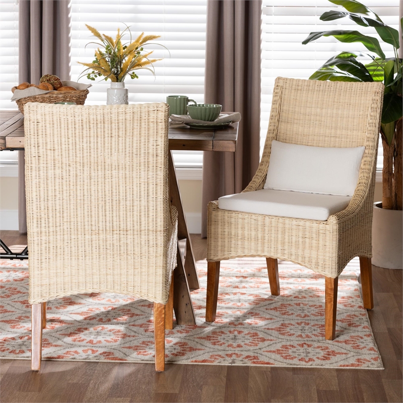 bali & pari Haybourne Natural Rattan 2-Piece Dining Chair Set Handwoven Seating