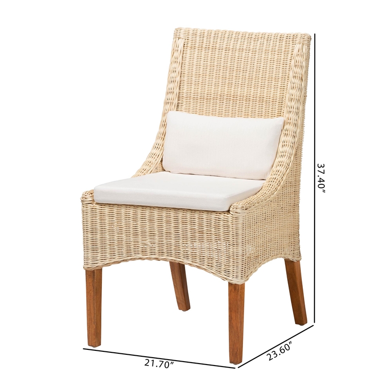 bali & pari Haybourne Natural Rattan 2-Piece Dining Chair Set Handwoven Seating